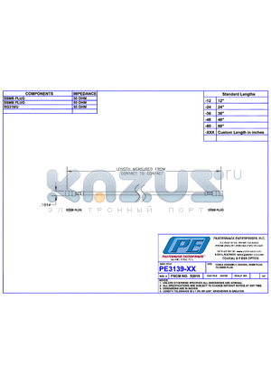 PE3139 datasheet - CABLE ASSEMBLY RG316/U SSMB PLUG TO SSMB PLUG