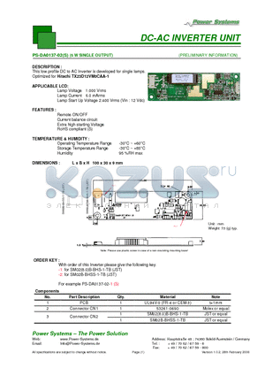 PS-DA0137-02S datasheet - DC-AC INVERTER UNIT 5 W SINGLE OUTPUT