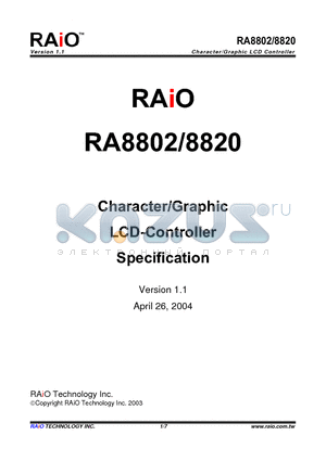 RA8802 datasheet - Character/Graphic LCD-Controller Specification