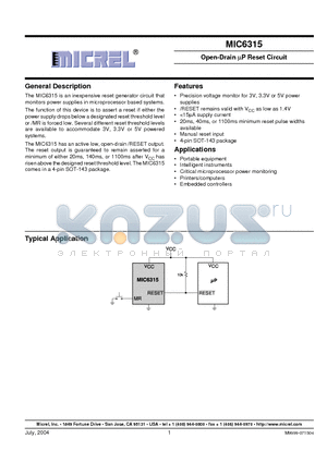 MIC6315 datasheet - Open-Drain UP Reset Circuit