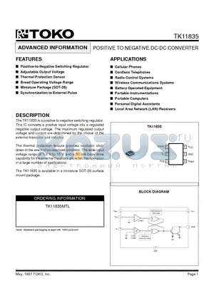 TK11835 datasheet - POSITIVE TO NEGATIVE DC-DC CONVERTER