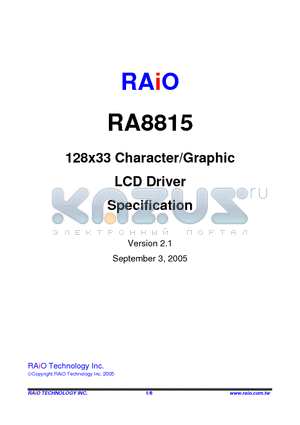 RA8815 datasheet - 128x33 Character/Graphic LCD Driver Specification