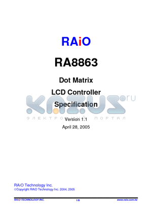RA8863 datasheet - Dot Matrix LCD Controller Specification