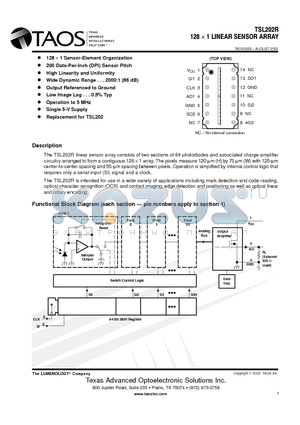 TSL202R datasheet - 128 *1 LINEAR SENSOR ARRAY