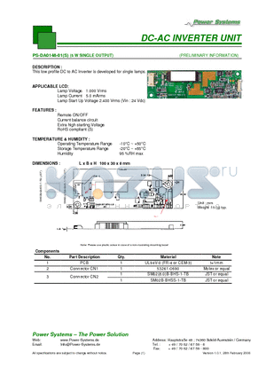 PS-DA0148-01S datasheet - DC-AC INVERTER UNIT 5 W SINGLE OUTPUT