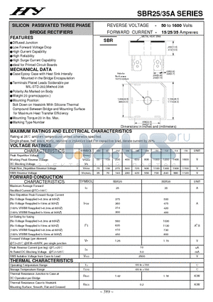 SBR25 datasheet - SILICON PASSIVATED THREE PHASE BRIDGE RECTIFIERS