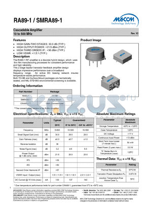 RA89-1 datasheet - Cascadable Amplifier 10 to 500 MHz