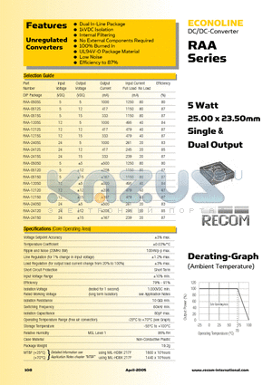 RAA datasheet - ECONOLINE - DC/DC - CONVERTER