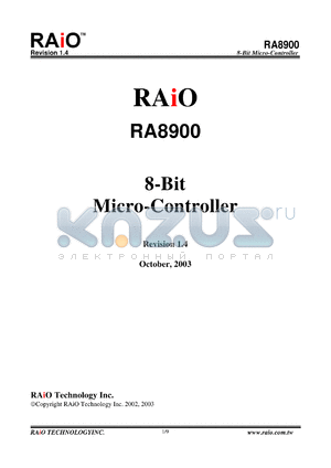 RA8900 datasheet - 8-Bit Micro-Controller