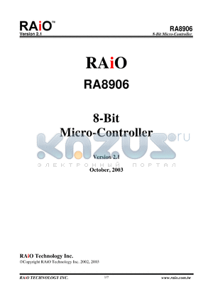 RA8906 datasheet - 8-Bit Micro-Controller