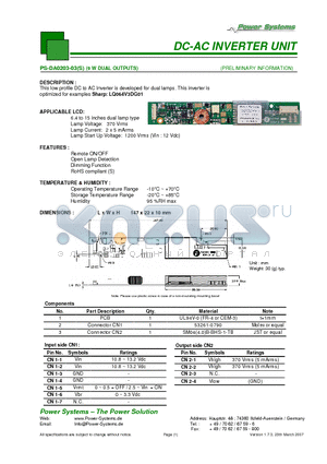 PS-DA0203-03S datasheet - DC-AC INVERTER UNIT 9 W DUAL OUTPUTS