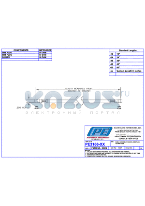 PE3166 datasheet - CABLE ASSEMBLY RG223/U SMB PLUG TO SMB PLUG