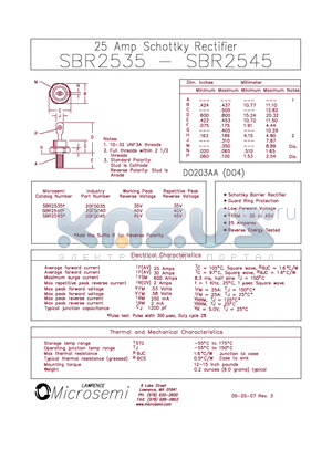 SBR2535 datasheet - 25 Amp Schottky Rectifier