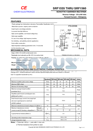 SR1550 datasheet - SCHOTTKY BARRIER RECTIFIER