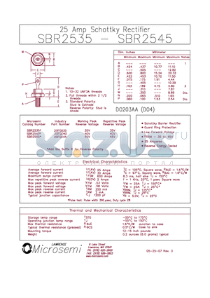 SBR2535R datasheet - 25 Amp Schottky Rectifier
