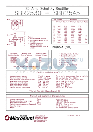 SBR2530 datasheet - 25 Amp Schottky Rectifier