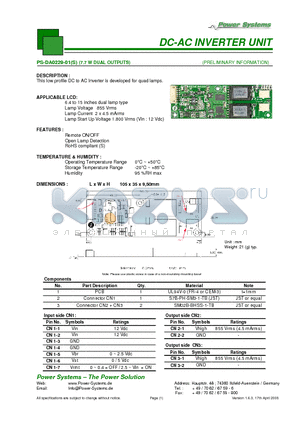 PS-DA0229-01S datasheet - DC-AC INVERTER UNIT 7.7 W DUAL OUTPUTS