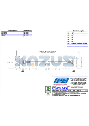 PE3183LF datasheet - CABLE ASSEMBLY RG58C/U 7/16 MALE TO 7/16 MALE(LEAD FREE)