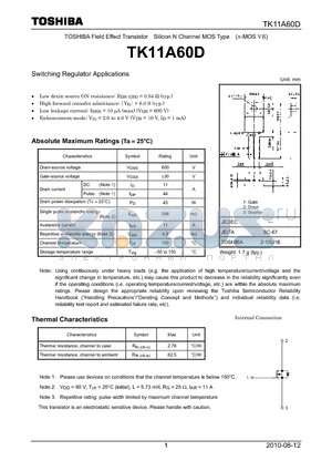 TK11A60D datasheet - Switching Regulator Applications