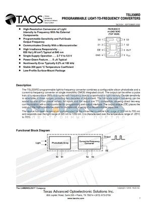 TSL230RD datasheet - PROGRAMMABLE LIGHT-TO-FREQUENCY CONVERTERS