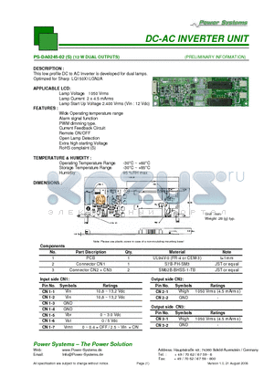 PS-DA0245-02 datasheet - DC-AC INVERTER UNIT 12 W DUAL OUTPUTS