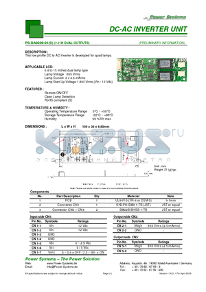 PS-DA0229-01 datasheet - DC-AC INVERTER UNIT 7.7 W DUAL OUTPUTS