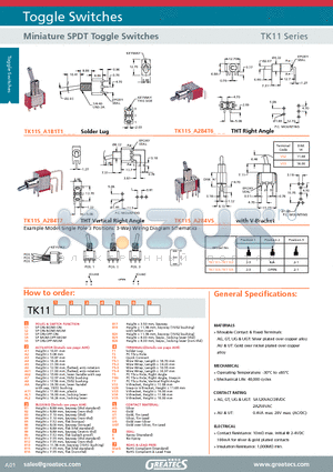 TK11S1A1B1T1GTN datasheet - Miniature SPDT Toggle Switches