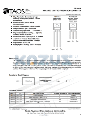 TSL245R datasheet - INFRARED LIGHT-TO-FREQUENCY CONVERTER