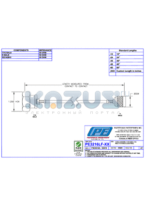 PE3216LF datasheet - CABLE  ASSEMBLY RG142B/U 7/16 MALE TO N MALE (LEAD FREE)