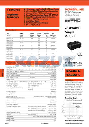 RAC01-12SC datasheet - 1 - 2 Watt Single Output