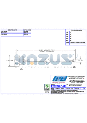 PE3224LF datasheet - CABLE ASSEMBLY RG142B/U 7/16 MALE TO SMA MALE(LEAD FREE)