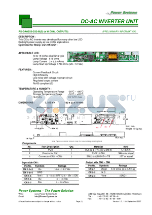 PS-DA0253-252-BS datasheet - DC-AC INVERTER UNIT 9 W DUAL OUTPUTS