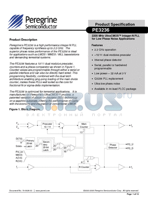 PE3236 datasheet - 2200 MHz UltraCMOS-TM Integer-N PLL for Low Phase Noise Applications