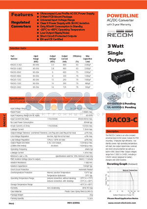 RAC03-05SC datasheet - 3 Watt Single Output