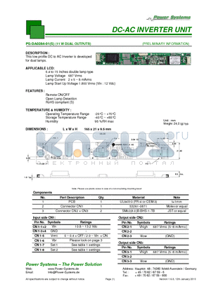 PS-DA0284-01 datasheet - DC-AC INVERTER UNIT 11 W DUAL OUTPUTS