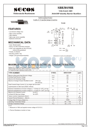 SBR30150R_09 datasheet - 30.0AMP Schottky Barrier Rectifiers