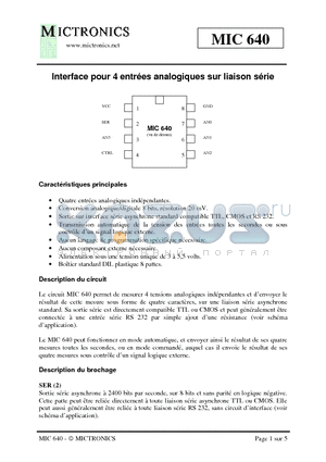 MIC640 datasheet - Interface pour 4 entr^s analogiques sur liaison s^ie