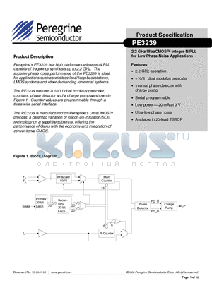 PE3239EK datasheet - 2.2 GHz Integer-N PLL for Low Phase Noise Applications
