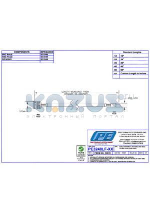 PE3240LF datasheet - CABLE ASSEMBLY RG142B/U BNC MALE TO SMC PLUG