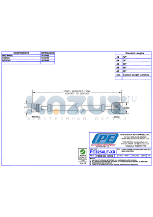 PE3254LF datasheet - CABLE ASSEMBLY RG393/U BNC MALE TO N MALE(LEAD FREE)
