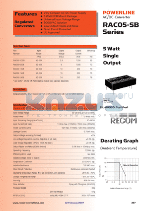 RAC05-12SB datasheet - 5 Watt Single Output