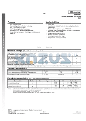 SBR2A40SA-13-F datasheet - 2.0A SBR SUPER BARRIER RECTIFIER SMA