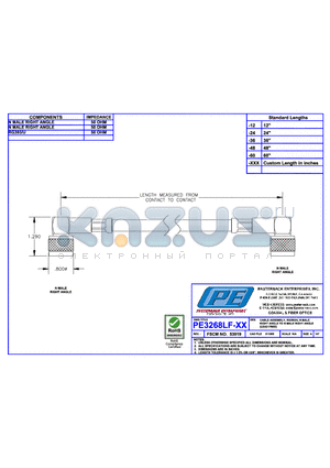 PE3268LF datasheet - CABLE ASSEMBLY RG393/U N MALE RIGHT ANGLE TO N MALE RIGHT ANGLE(LEAD FREE)
