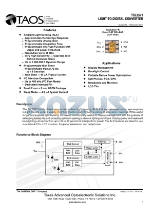 TSL25711 datasheet - LIGHT-TO-DIGITAL CONVERTER