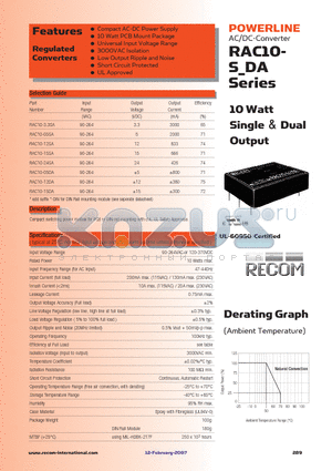 RAC10-15DA datasheet - 10 Watt Single & Dual Output