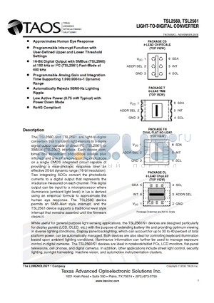 TSL2560CS datasheet - LIGHT-TO-DIGITAL CONVERTER