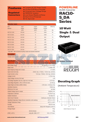 RAC10-3.3SA datasheet - 10 Watt Single & Dual Output