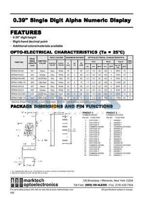 MTAN2139-AG datasheet - Marktech 0.39 Single Alpha Numeric