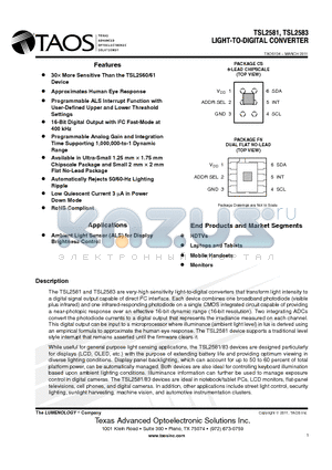 TSL2583 datasheet - LIGHT-TO-DIGITAL CONVERTER