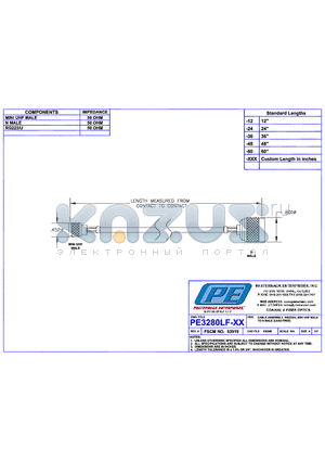 PE3280LF datasheet - CABLE ASSEMBLY RG223/U MINI UHF MALE TO N MALE(LEAD FREE)